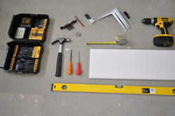 Tools and materials for putting up shelf